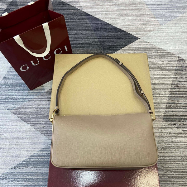 Gucci 860787 Gucci Half Horsebit Medium Shoulder Bag Taupe soft grainy leather