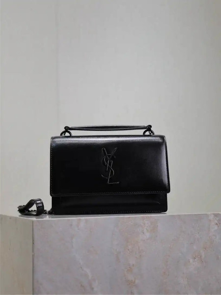 YSL 533026 Sunset chain wallet in smooth leather Black