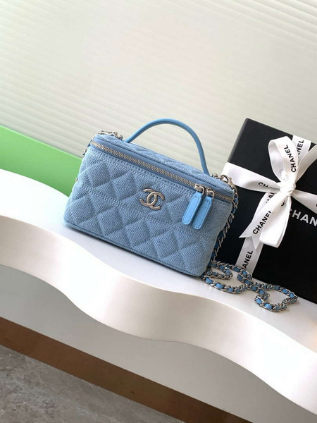 Chanel AP4404 Long Vanity with Chain Denim & Silver-Tone Metal Light Blue