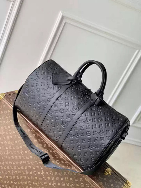 LV M44810 Louis Vuitton Keepall Bandoulière 50 Monogram shadow leather Black