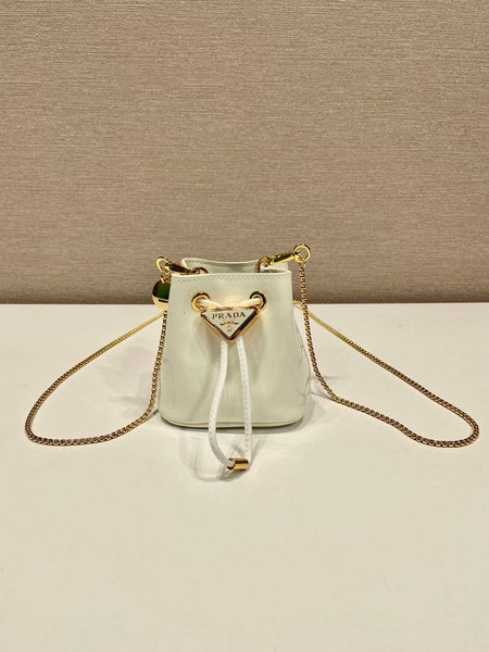 Prada 1NR016 patent leather mini pouch White