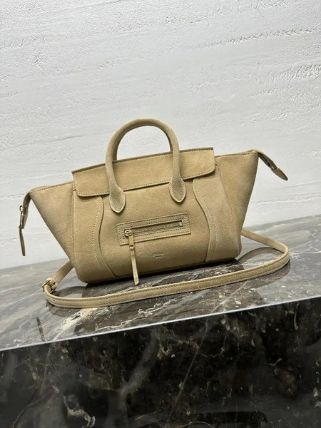 Celine 124213 SMALL NEW LUGGAGE IN SUPPLE Suede Leather Apricot