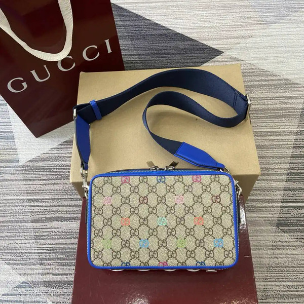 Gucci 792456 GG Black small shoulder bag Beige Blue