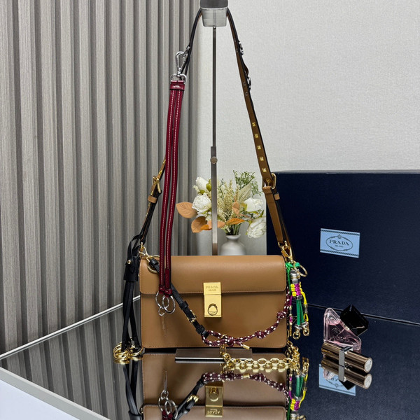 Prada 1BD379 Soft Sound small leather shoulder bag with charms Brown
