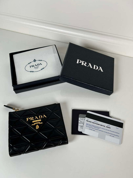 Prada Small leather wallet 1ML050 Black Prada Logo