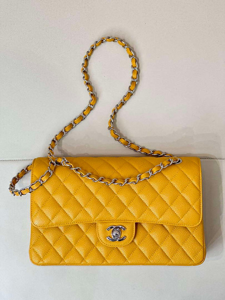 Chanel A01112 Flap Classic 11.12 Handbag Calfskin Sewing Edge Yellow