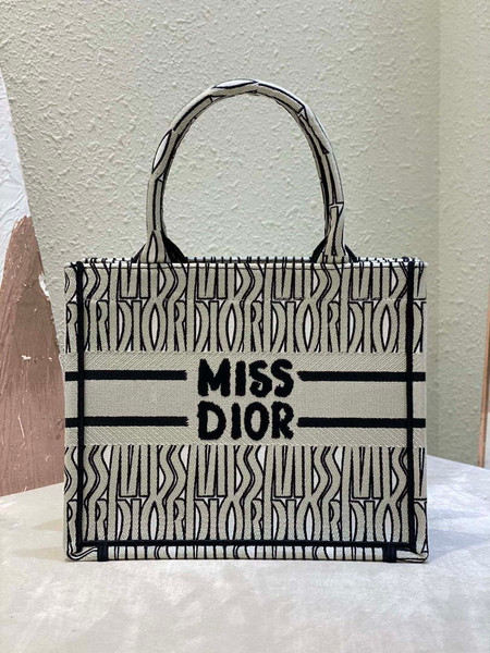 Dior M1265 Small Book Tote White and Black Miss Dior Allover Embroidery M9632