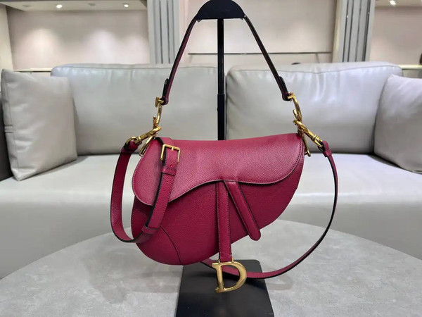 Dior M0455 Saddle Bag With Strap Grained Calfskin RED M0456