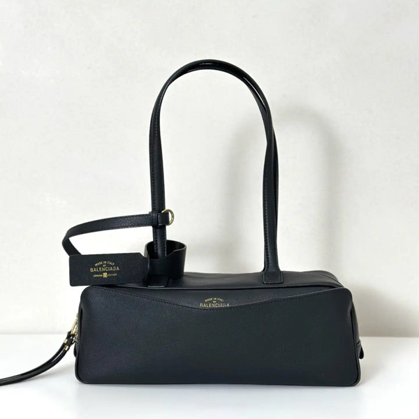 Balenciaga 8264252 Carrie Bowling Bag in black calfskin aged-gold hardware