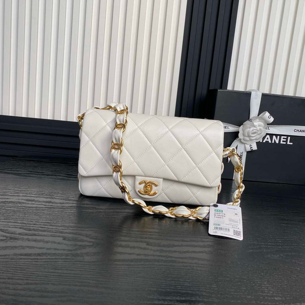 Chanel AS5176 Flap Bag 24K Lambskin White