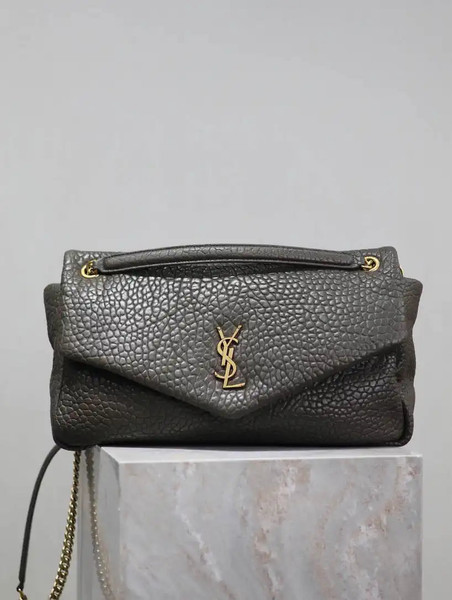 YSL 777399 Calypso large in grained lambskin Dark Green