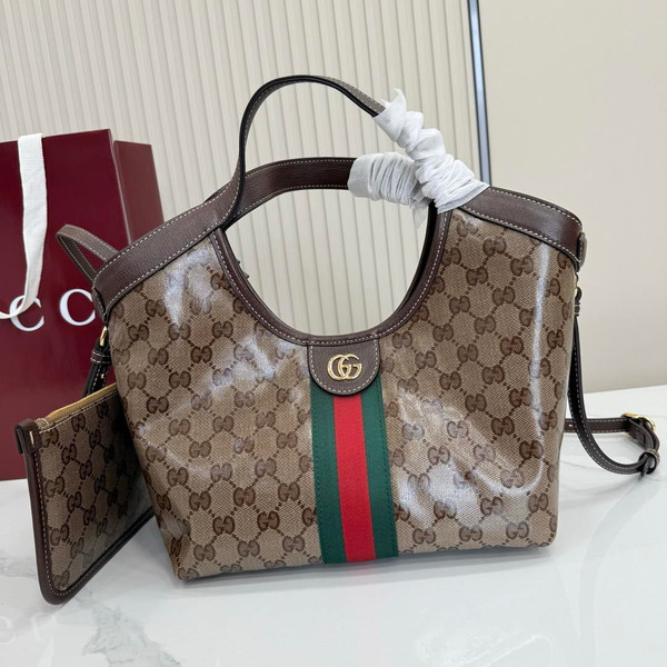 Gucci 860845 Giglio small tote bag Variation sand and brown GG fabric
