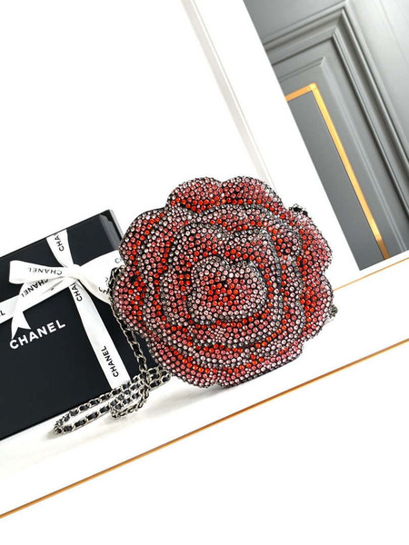 Chanel AS3548 Evening Blingbling Round Camellia Box Wine Red