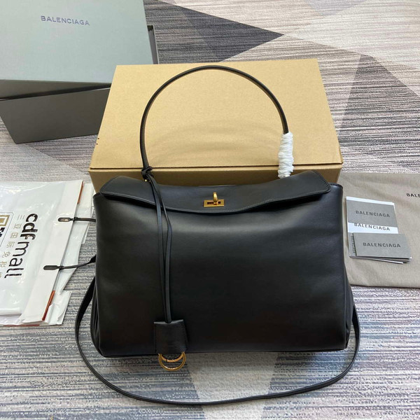 Balenciaga 7897722AA4V1000 Rodeo Medium Handbag in black smooth calfskin