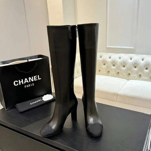 Chanel G46755 color-blocked high-heeled boots C90337