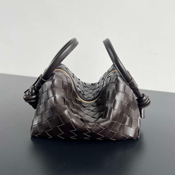 Bottega Veneta BV 796615  Mini Loop intrecciato leather cross-body bag Dark Brown
