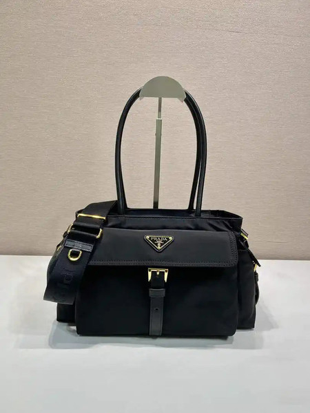Prada Explore medium Re-Nylon and leather tote bag 1BG596 Black