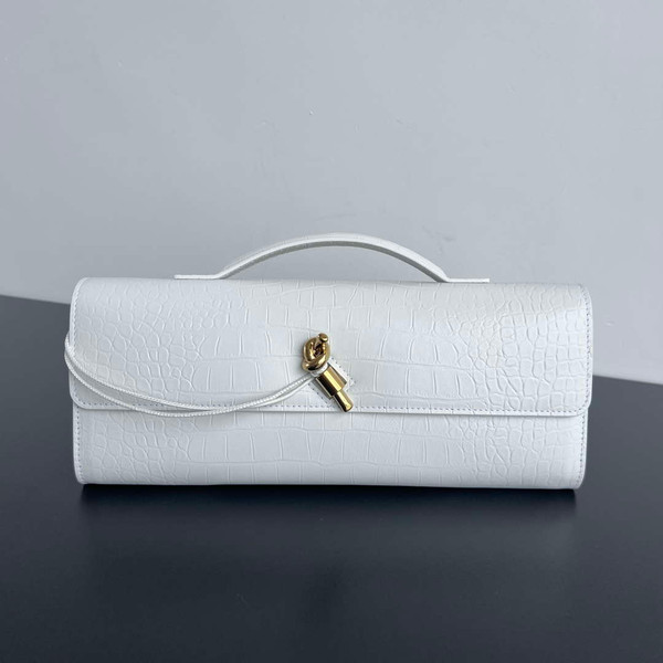 Bottega Veneta BV 741511 Long Clutch Andiamo With Handle Emerald Crocodile-grain Lambskin leather White