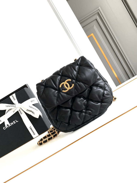 Chanel 24K New Saddle Small Bag Lambskin AS9980 Black Gold