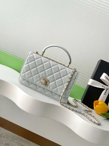 Chanel AP4323 Wallet On Chain Lambskin Diamanté Gold Light Blue