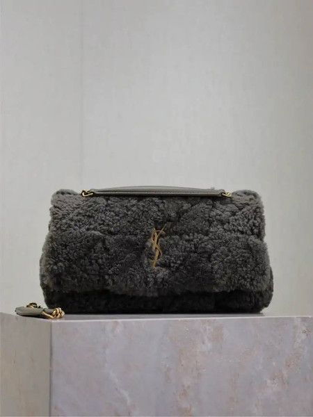 YSL 515821 Saint Laurent Shearling Medium Jamie Bag Dark Green