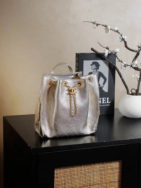 Chanel 25 AS5600 Medium Backpack Grained Calfskin & Gold-Tone Metal Champagne Gold