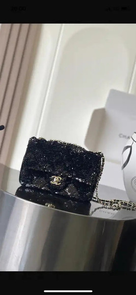 Chanel As6171 20CM Mini Flap Bag 25B Black Sequin