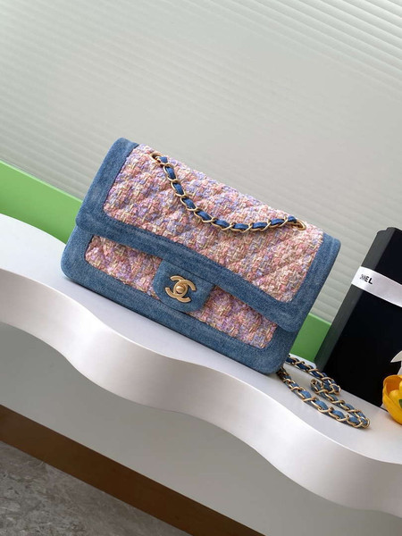 Chanel 25C A01112 Flap Bag Blue and Pink Fabric Printed