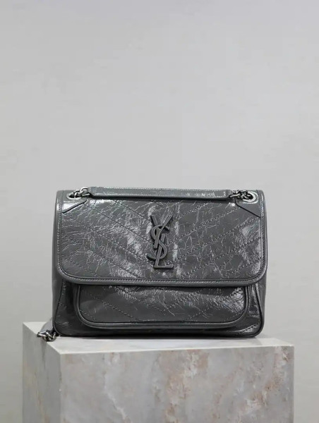 Yves Saint Laurent YSL 633158 Niki Medium In Quilted Leather Bag Dark Gray