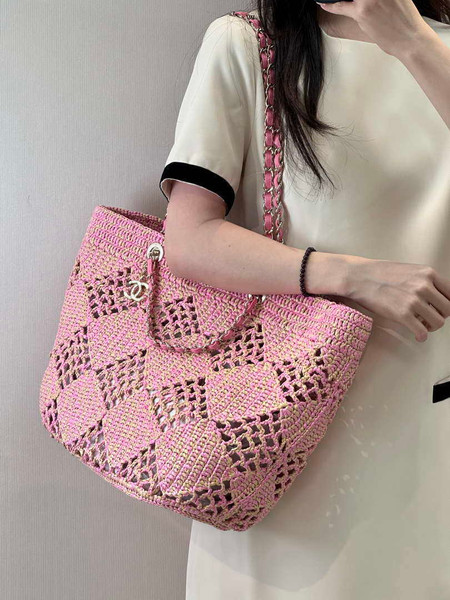 Chanel AS4576 25SS Shopping Bag Pink Raffia