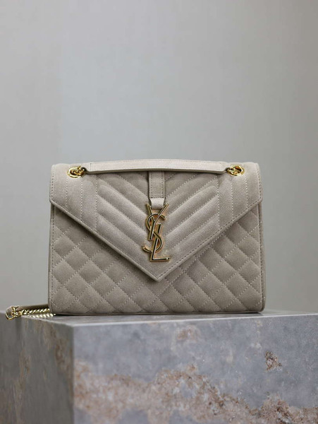 YSL 600185 Envelope Meduim In Light Gray Suede Leather