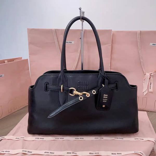MiuMiu 5BG310 Aventure nappa leather Large bag Black