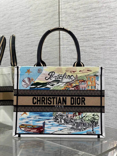 Dior M1296 Souvenir Medium Dior Book Tote Natural Raffia and Multicolor Embroidered M9647