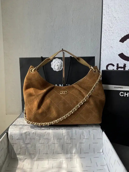 Chanel AS5978 Vintage Suede Hobo beach Tote Bag 26c Brown
