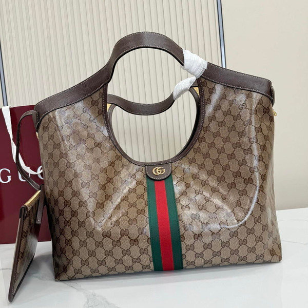 Gucci 853971 Giglio large tote bag Variation sand and brown GG fabric