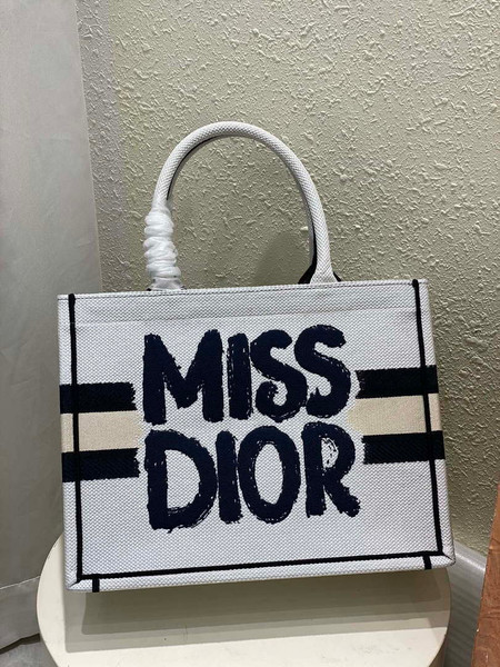 Dior M1296 Medium Dior Book Tote White and Blue Miss Dior Graffiti Embroidery