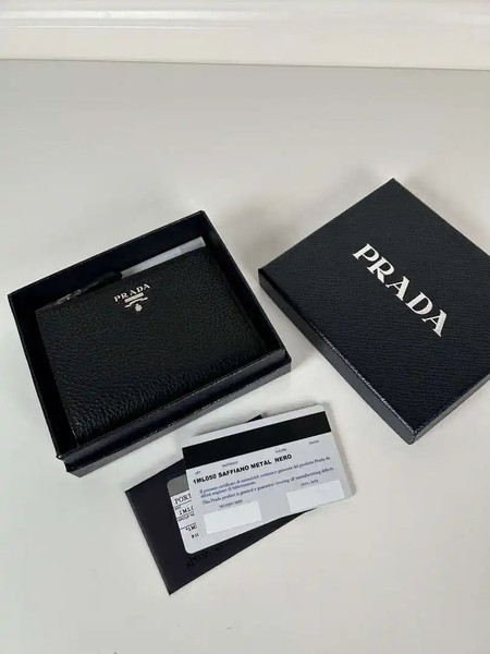 Prada 1ML050 Small leather wallet Black Silver