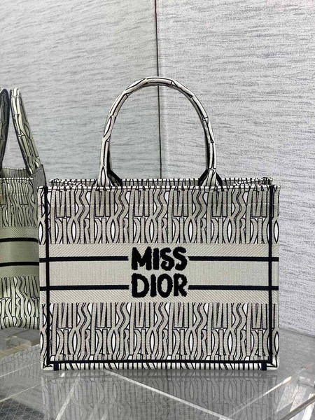 Dior M1296 Medium Dior Book Tote White and Black Miss Dior Allover Embroidery