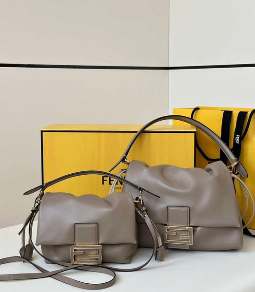 Fendi 8BR833AQ0DF1SK5 Mamma Baguette Medium Dove grey nappa leather bag 8677M