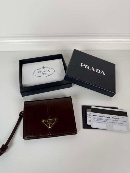 Prada 1MV204 Small shiny Leather Wallet Wine Red