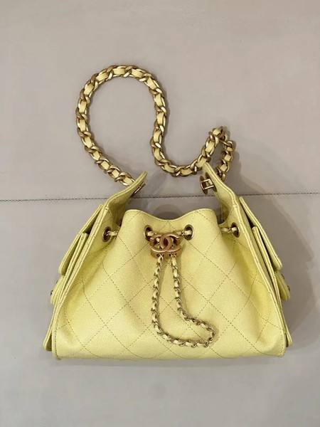 Chanel AS5631 Mini Hobo Calfskin & Gold-Tone Metal Yellow