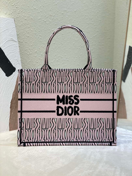 Dior M1296 Medium Dior Book Tote White and Pale Pink Miss Dior Allover