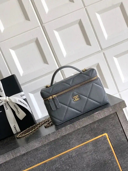 Chanel AP4936 Vanity with Chain Grained Shiny Calfskin & Gold-Tone Meta Gray