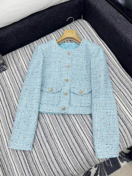 Chanel Women Sequined tweed crew neck jacket C62317