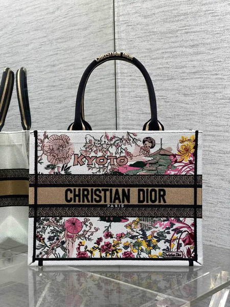 Dior M1296 Souvenir Medium Dior Book Tote Natural Raffia and Multicolor Embroidered M9651