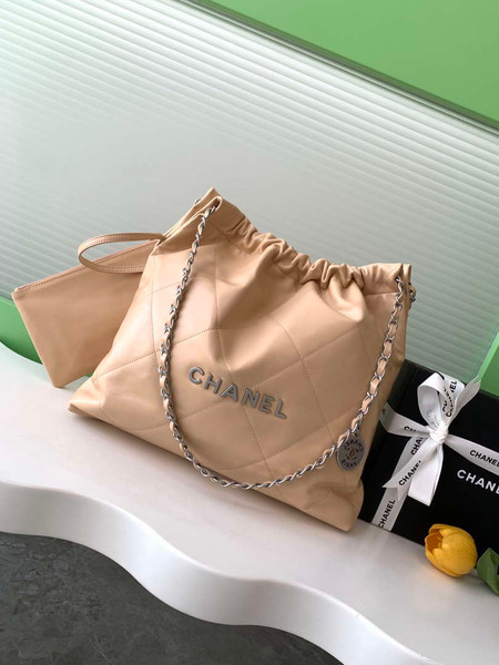 Chanel 22 AS3261 Handbag 24K Shiny Calfskin Apricot Silver