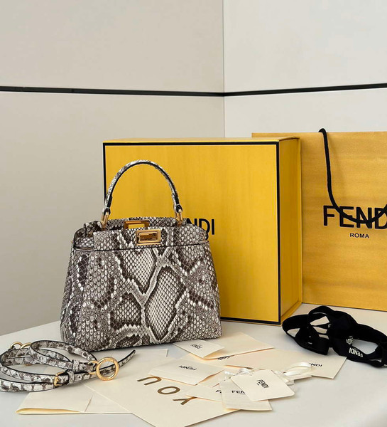 Fendi 8BN244 Peekaboo Mini Bag Gray Python Leather Bag 66803