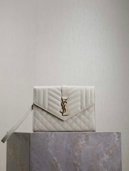 YSL 617662 Cassandre Matelassé Flap pouch in grain de Poudre leather White