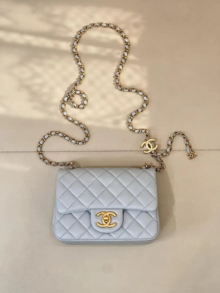 Chanel Mini Flap Shiny Lambskin & Gold-Tone Metal AS5758 Light Blue
