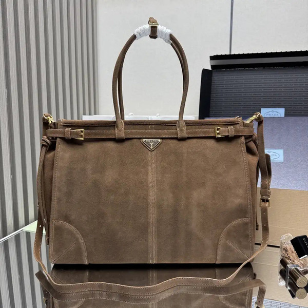 Prada 1BA439 Prada Bonnie extra large Suede leather handbag Brown